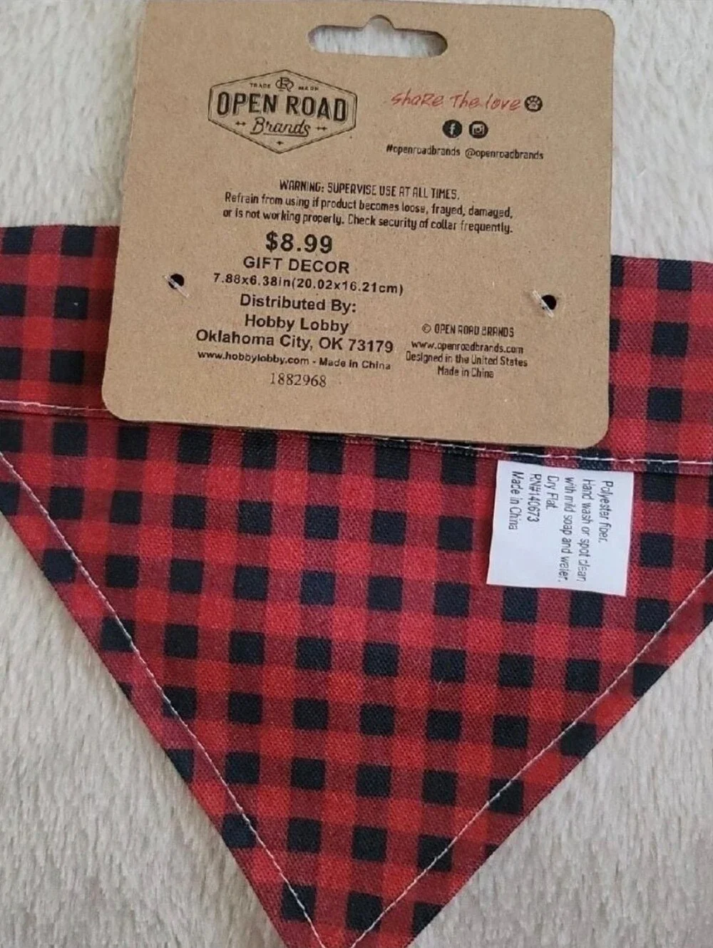 Dog Bandana Red Plaid Slip Over Collar Small NWT